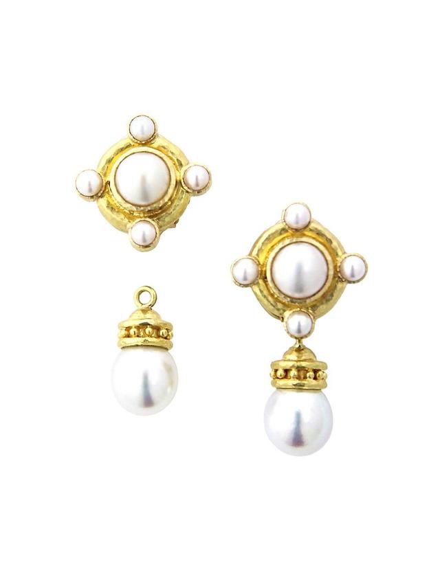 Womens 19K Yellow Gold & 9MM Pearl Drop Stud Earrings Product Image