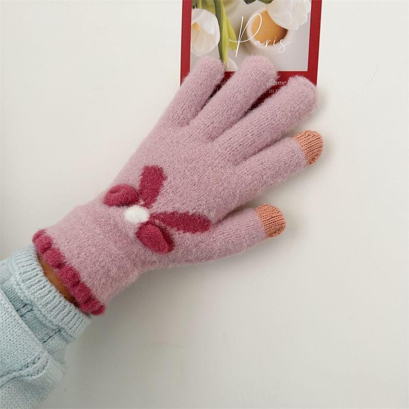 Bow Print Knit Gloves Product Image