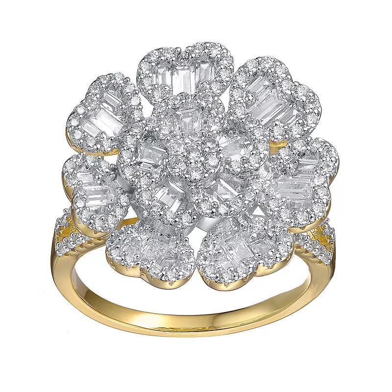 14k Gold Over Silver Cubic Zirconia & Diamond Accent Cluster Heart Petal Flower Ring, Womens Gold Tone Product Image