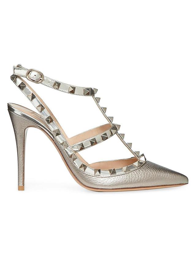 Womens Rockstud Metallic Ankle Strap Pumps 100 MM Product Image