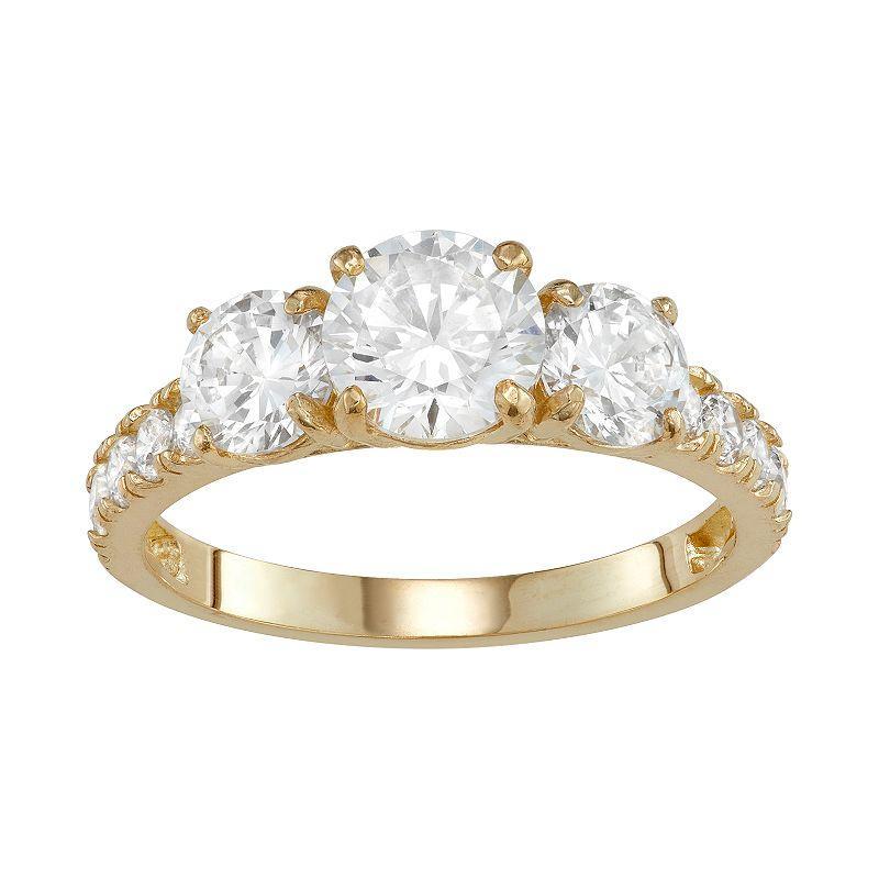 Designs by Gioelli 10k Gold 3-Stone Cubic Zirconia Engagement Ring, Womens White Product Image