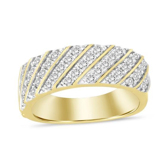 Men's 1 CT. T.w. Diamond Slanted Multi-Row Band in 10K Gold Product Image