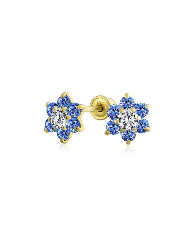 Bling Jewelry Tiny London Blue Cz Flower Stud Earrings For Women For Cubic Zirconia Royal Blue 14KGold Screw back Product Image