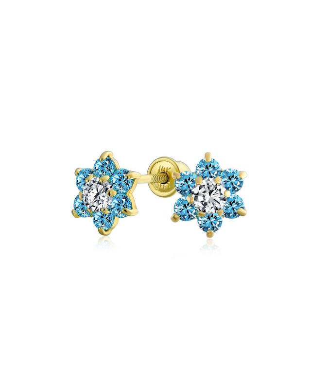 Bling Jewelry Tiny Aqua Blue Cz Flower Stud Earrings For Women For Cubic Zirconia Aqua 14K Gold Screw back Product Image