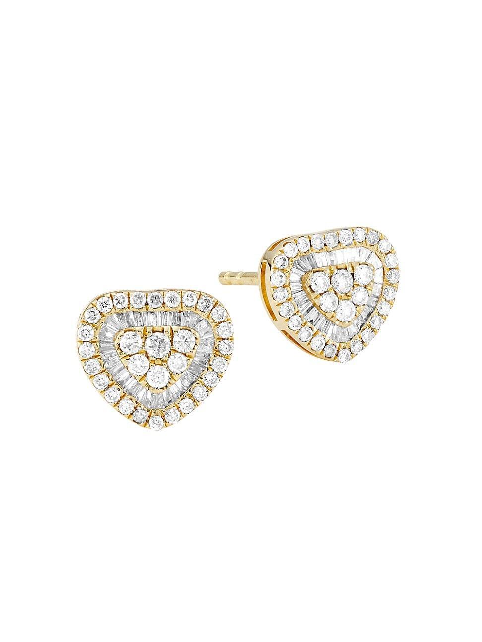 Womens 14K Yellow Gold & 0.39 TCW Diamond Heart Stud Earrings Product Image