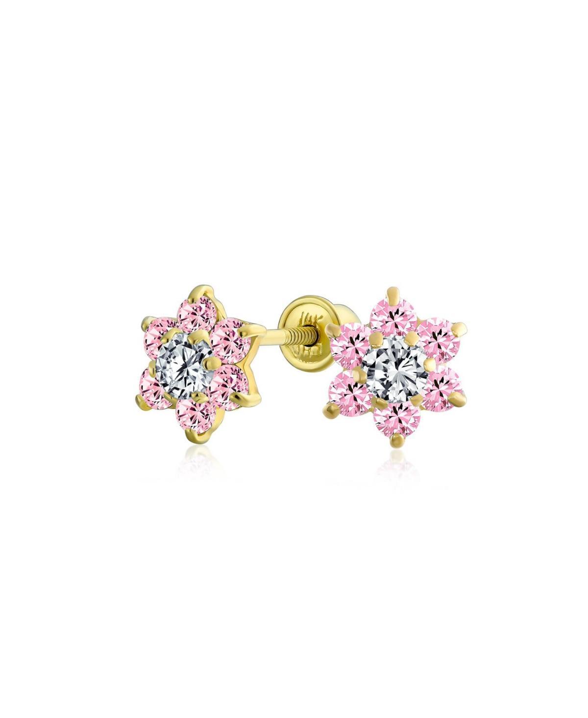 Bling Jewelry Tiny Pink Cz Flower Stud Earrings For Women For Cubic Zirconia Pink 14K Gold Screw back Product Image