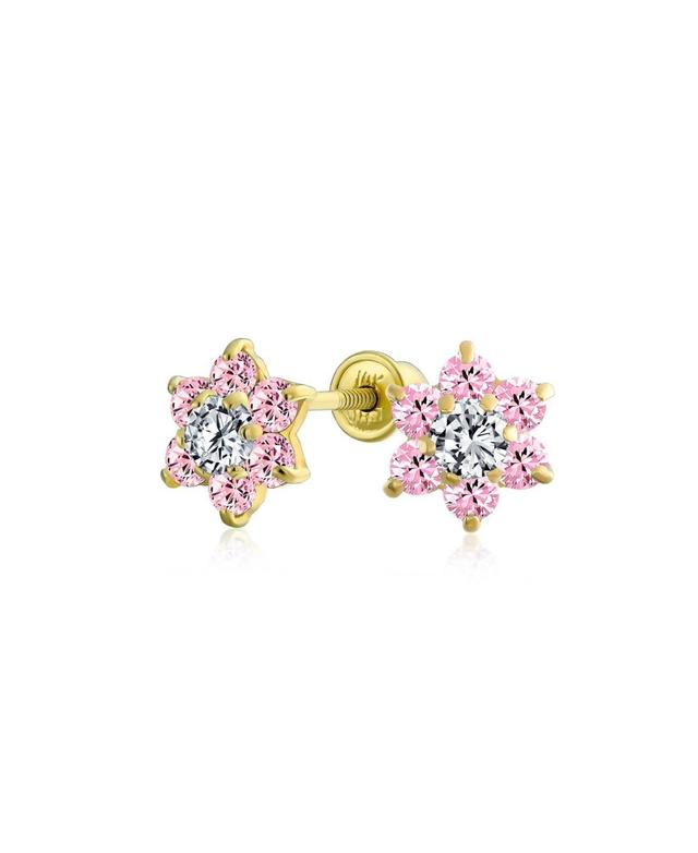 Bling Jewelry Tiny Pink Cz Flower Stud Earrings For Women For Cubic Zirconia Pink 14K Gold Screw back Product Image