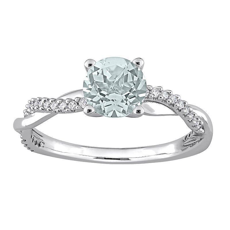 Stella Grace 14k White Gold Aquamarine & 1/6 Carat T.W. Diamond Crossover Engagement Ring, Womens Product Image