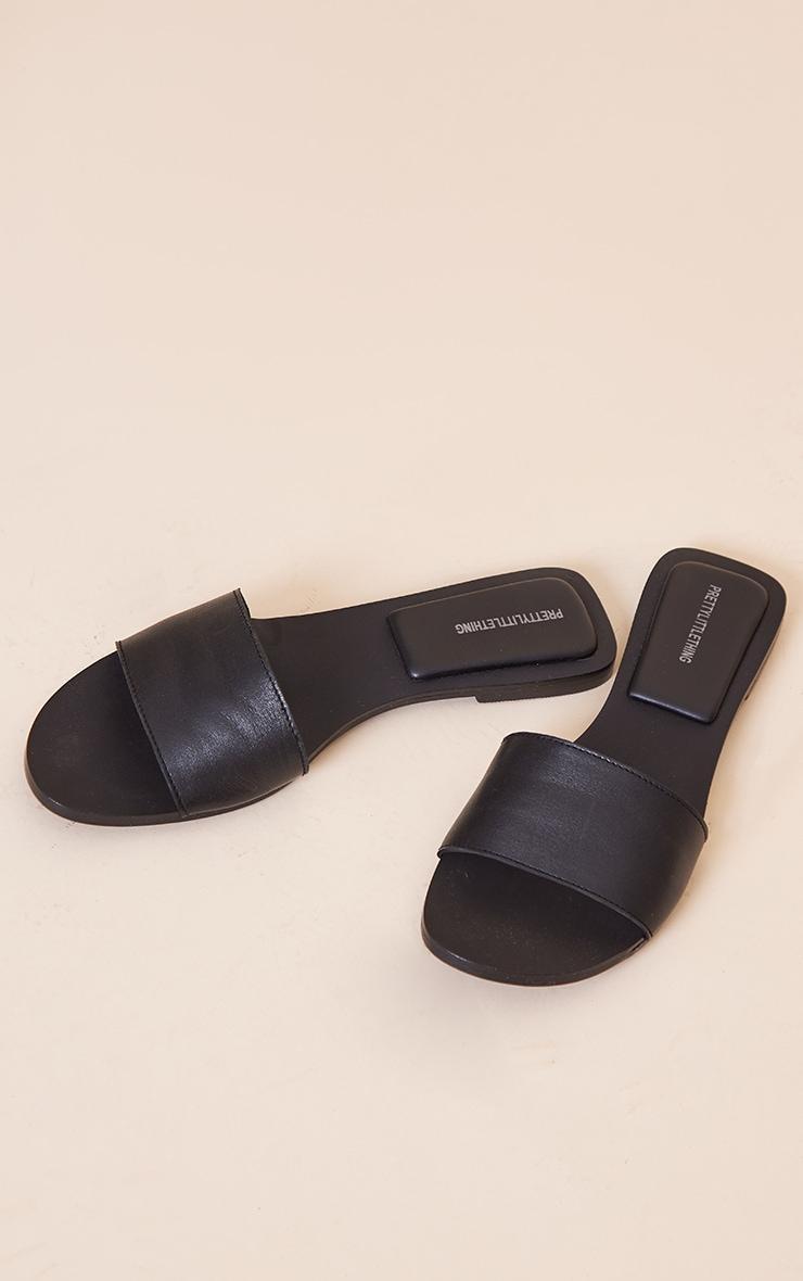 Real Leather  Black Round Toe Basic Strap Mule Sandals Product Image