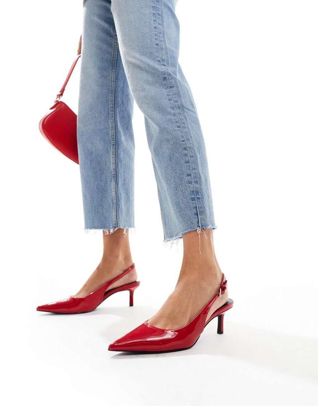 Pull&Bear kitten heel slingback shoes in red Product Image