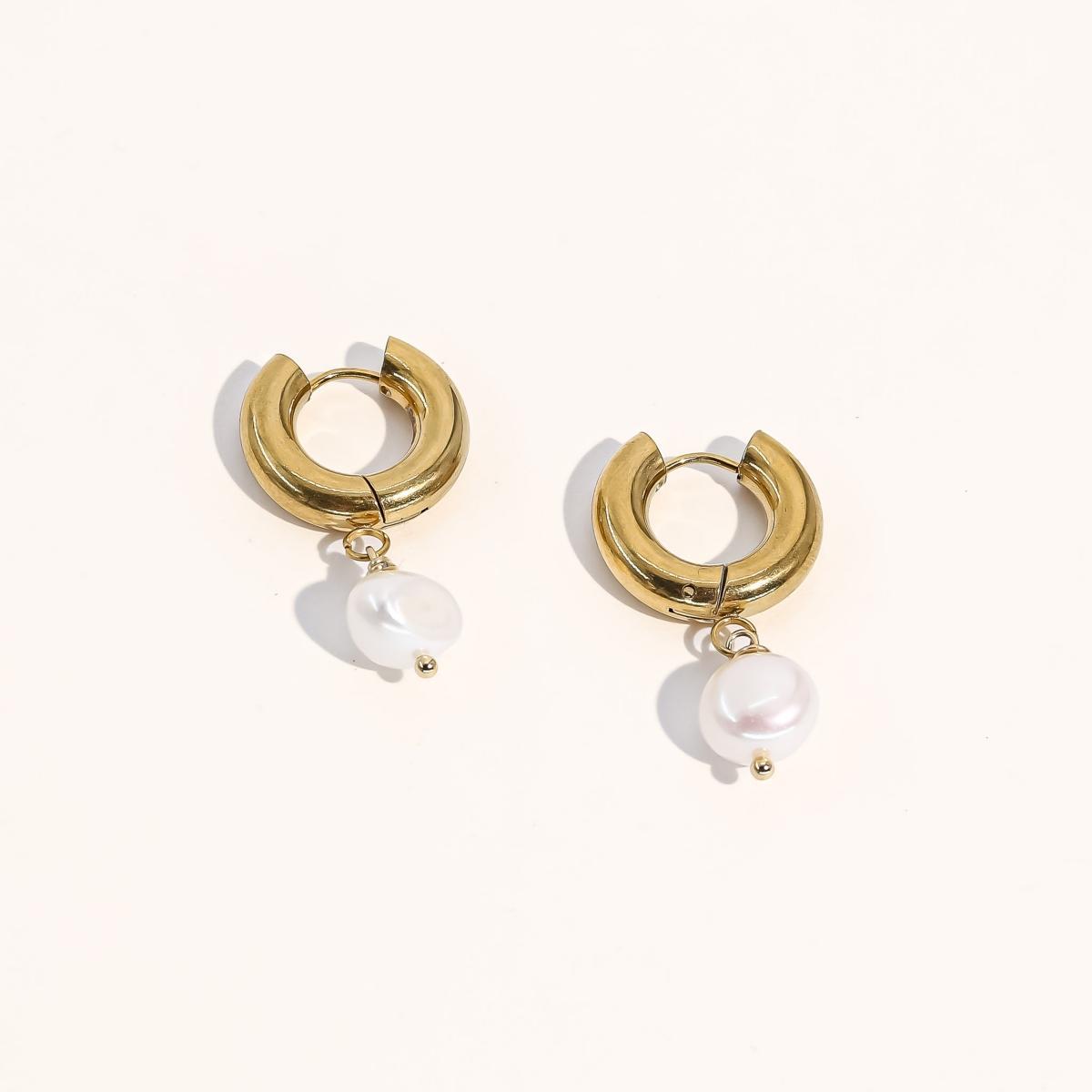 Joey Baby 18K Gold Plated Chunky Stainless Steel with Pearl earrings - Leah Earrings For Women Product Image