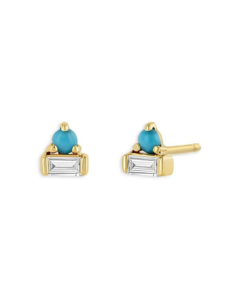 Womens 14K Yellow Gold, 0.12 TCW Diamond & Turquoise Triangle Stud Earrings Product Image