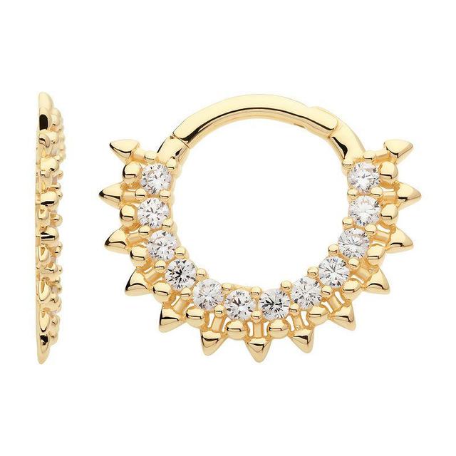 Earrangements 14k Gold with Clear Cubic Zirconia Spiked Hinged Segment Clicker, Womens, Yellow Product Image