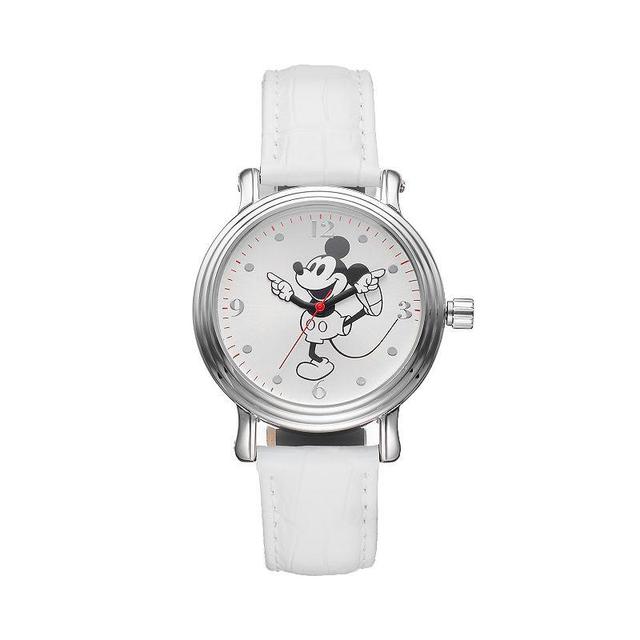 Disneys Mickey Mouse Womens Leather Watch, White Product Image