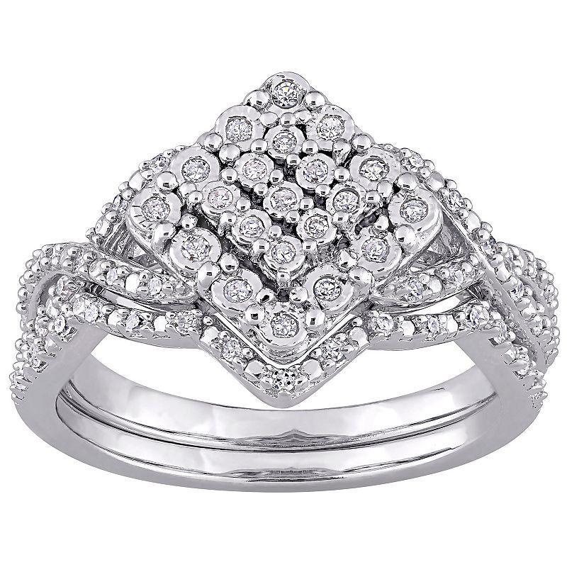 Stella Grace Sterling Silver 1/4 Carat T.W. Diamond Vintage Engagement Ring Set, Womens White Product Image