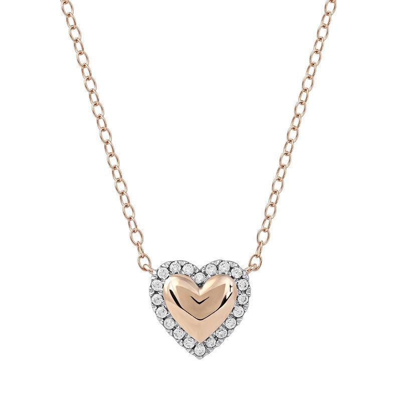 DeCouer 1/8 Carat T.W. Diamond Heart Halo Necklace, Womens Rose Gold Tone Product Image