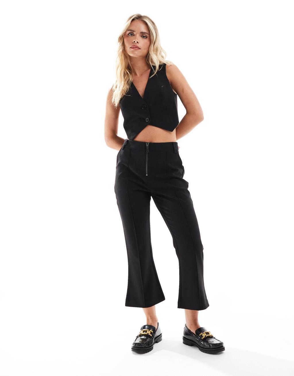 ASOS DESIGN Petite zip front tailored slim leg pants in black Product Image