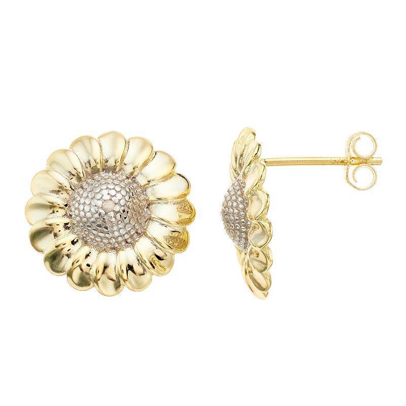 14k Gold Over Silver Cubic Zirconia Flower Stud Earrings, Womens, Two Tone Product Image