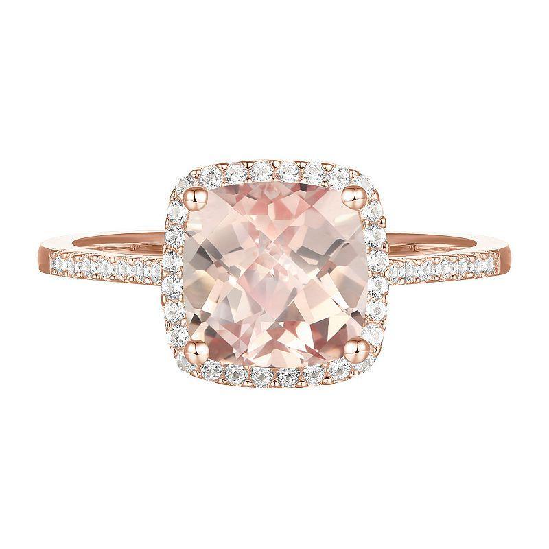 14k Rose Gold Over Silver Lab-Created Morganite, Lab-Created White Sapphire Solitaire Ring, Womens Pink Product Image