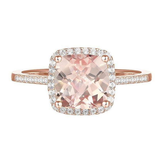 14k Rose Gold Over Silver Lab-Created Morganite, Lab-Created White Sapphire Solitaire Ring, Womens Product Image