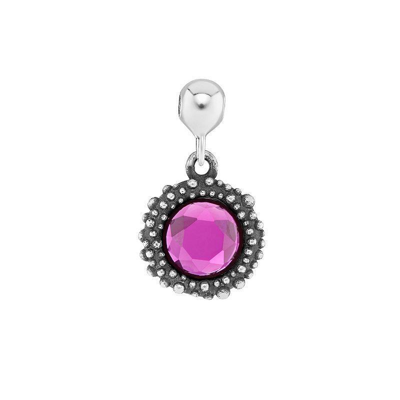 PRIMROSE Sterling Silver Oxidized Beaded Round Cubic Zirconia, Red Corundum & Spinel Sliding Charm, Womens, Sterling July Product Image