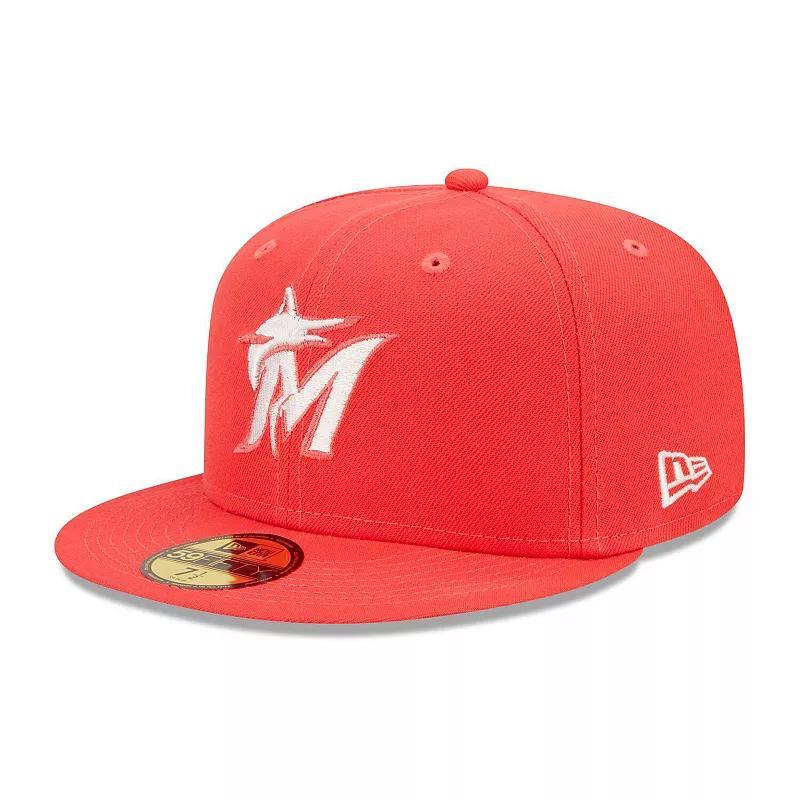 Mens New Era Miami Marlins Lava Highlighter Logo 59FIFTY Fitted Hat Product Image