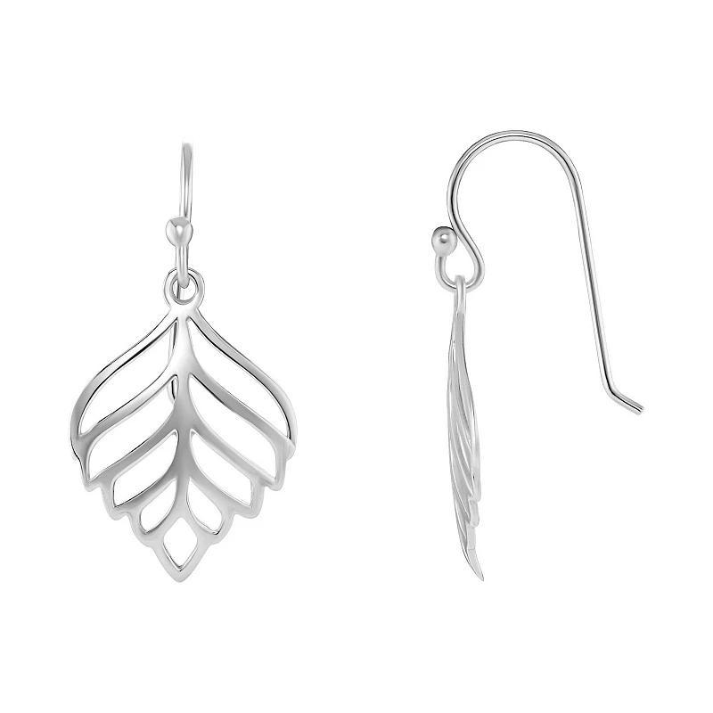 PRIMROSE Sterling Silver Polished Cutout Leaf Drop Earrings, Womens, Silver Tone Product Image