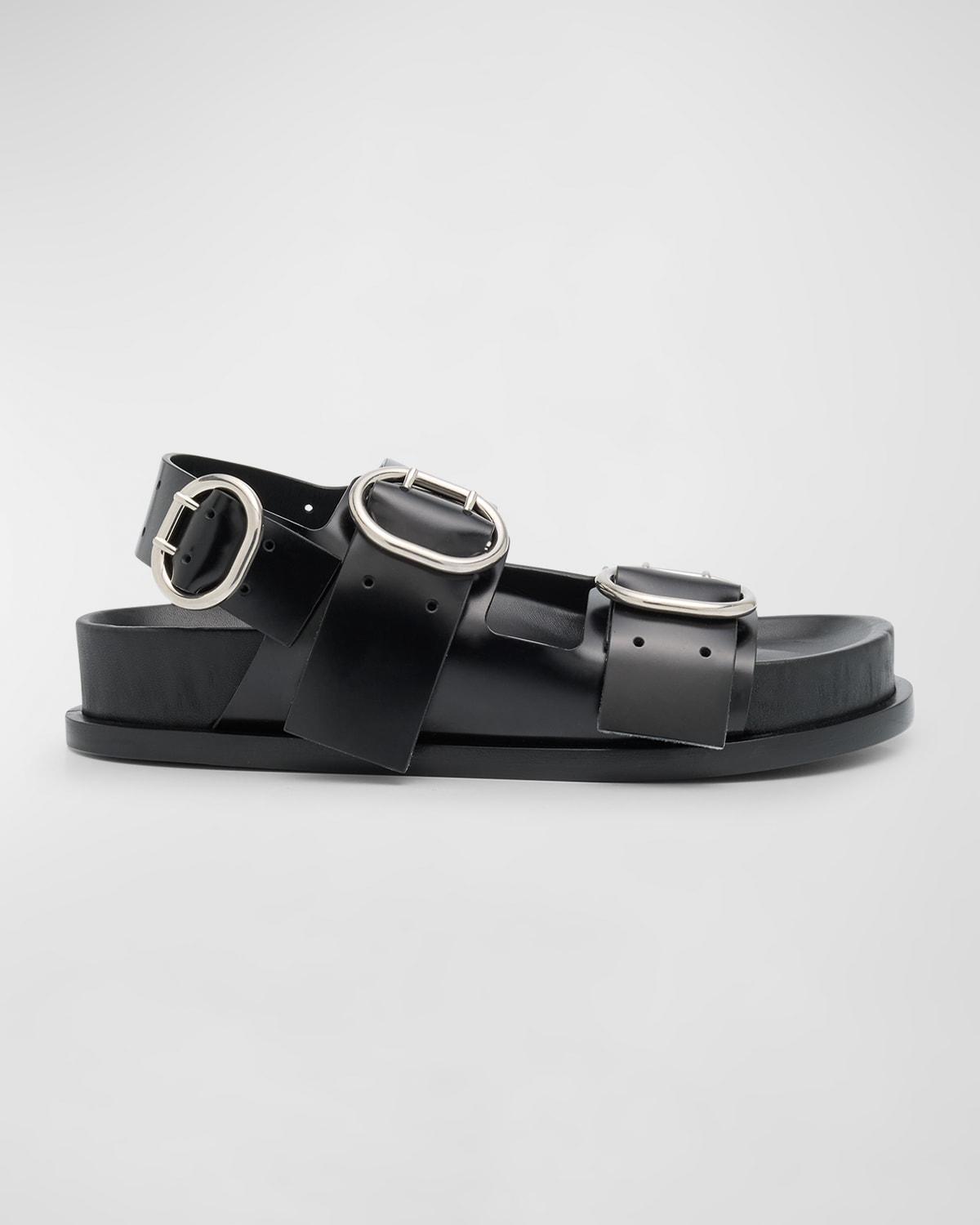 Leather Dual-buckle Sporty Sandals In Black Product Image