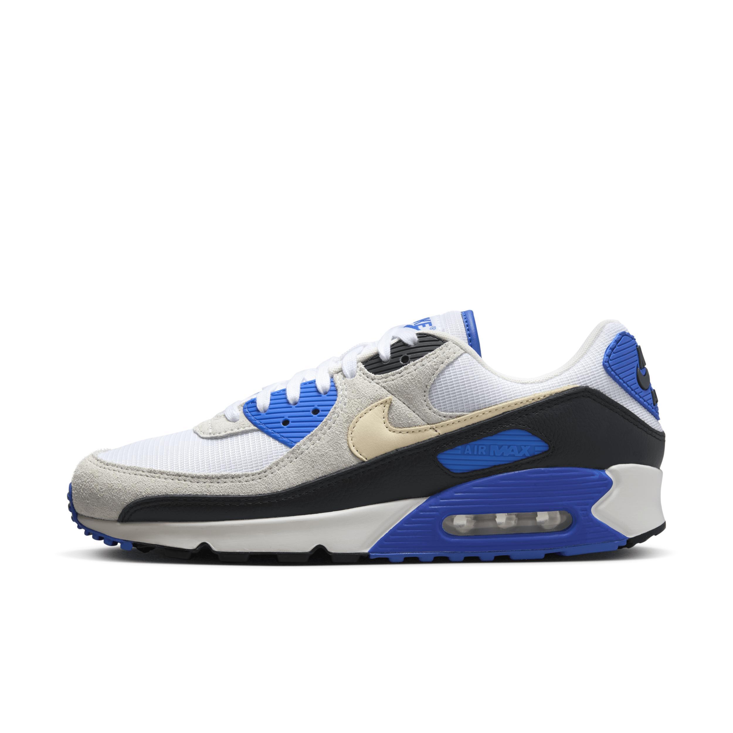 Nike Mens Nike Air Max 90 Premium - Mens Running Shoes White/Khaki/Blue Product Image