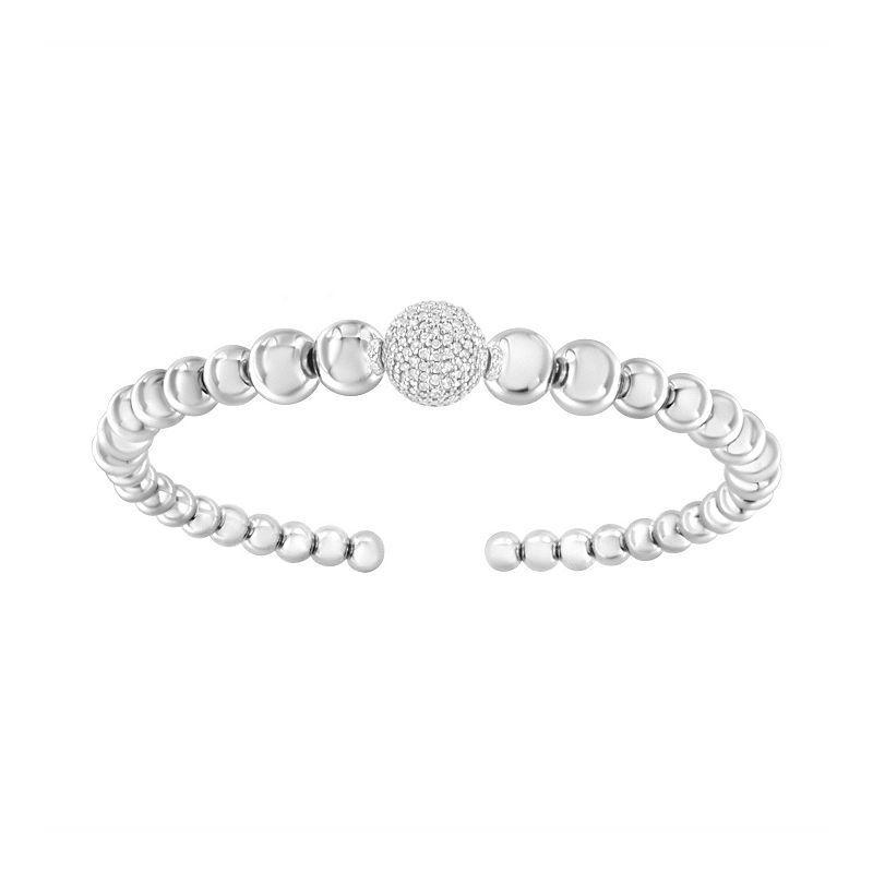 Haus of Brilliance Sterling Silver 1/6 Carat T.W. Diamond Graduated Ball Bead Cuff Bangle Bracelet, Womens Product Image