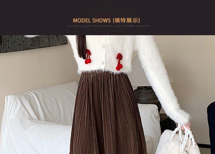 High Waist Plain Midi A-Line Pleated Skirt Product Image