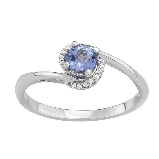 14k White Gold 1/10 Carat T.W. Diamond & Gemstone Bypass Ring, Womens Purple Product Image