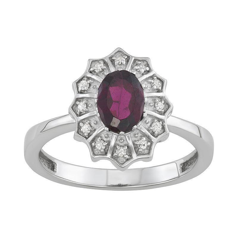 Jewelexcess 0.80 CTW Amethyst Gemstone & 1/10 CTW White Diamond Sterling Silver Ring, Womens Red Product Image