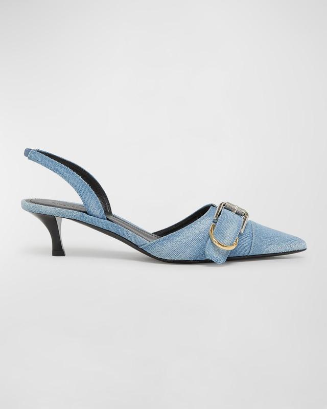 Voyou Denim Buckle Slingback Pumps Product Image