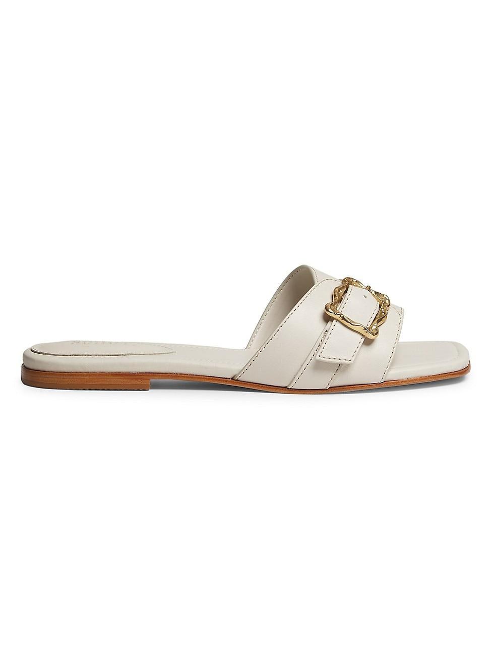 Womens Wavy Ornament-Buckle Leather Sandals Product Image