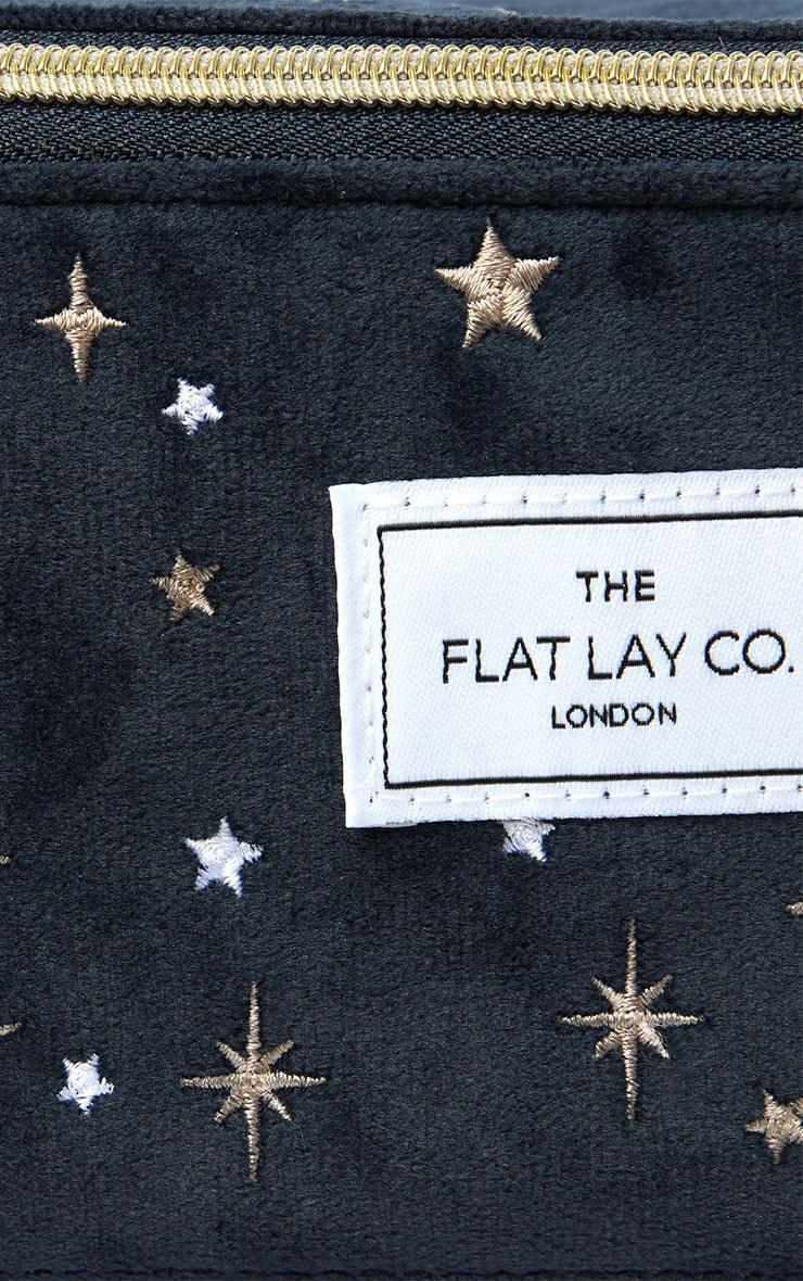 The Flat Lay Co. Open Flat Box Makeup Bag in Embroidered Celestial Blue Velvet Product Image