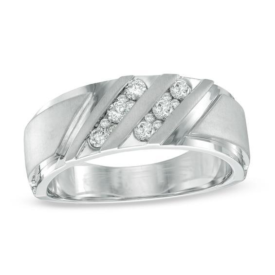 Men's 3/8 CT. T.w. Diamond Slant Ring in 10K White Gold Product Image