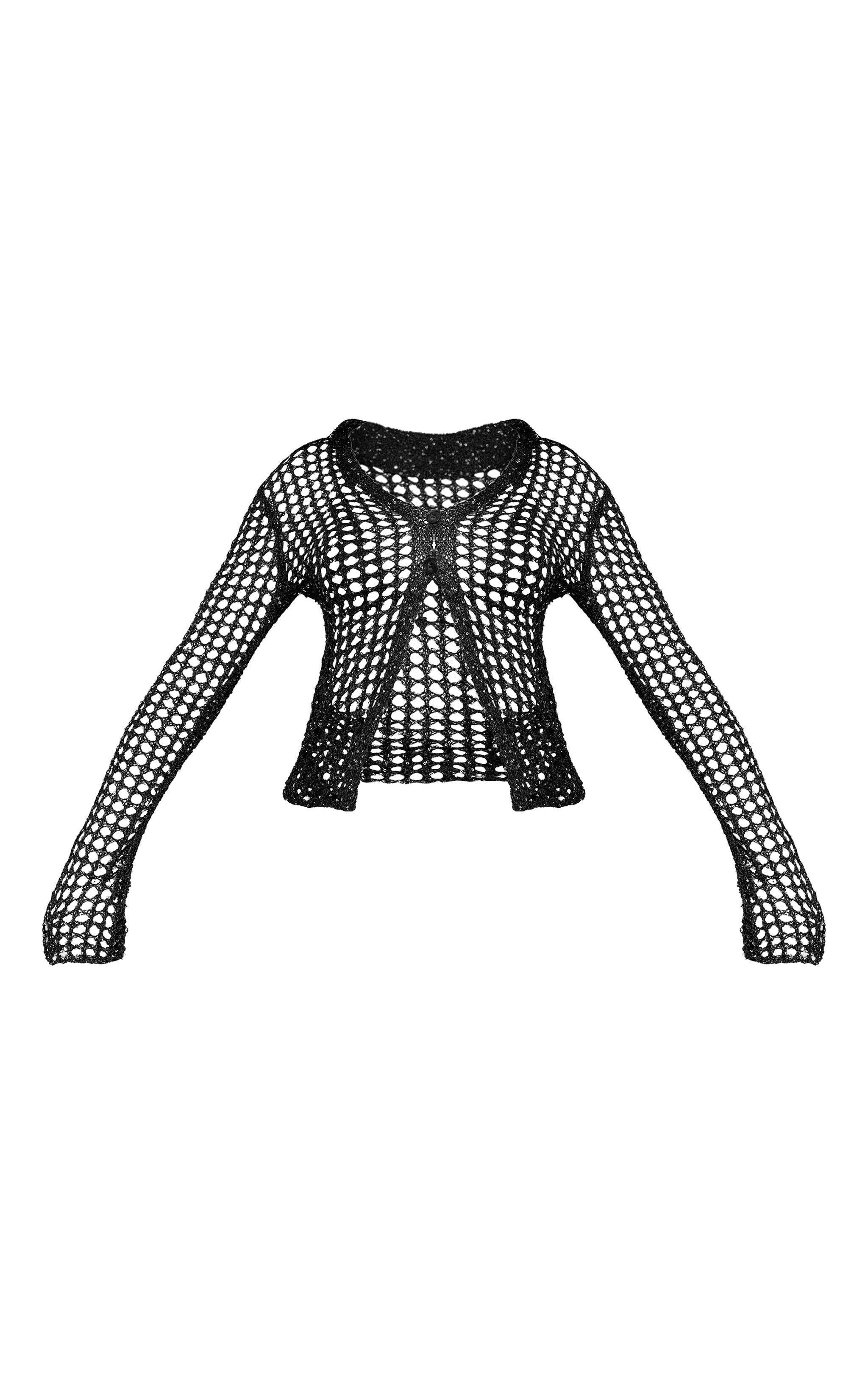 Black Sequin Knit Beach Shirt Product Image