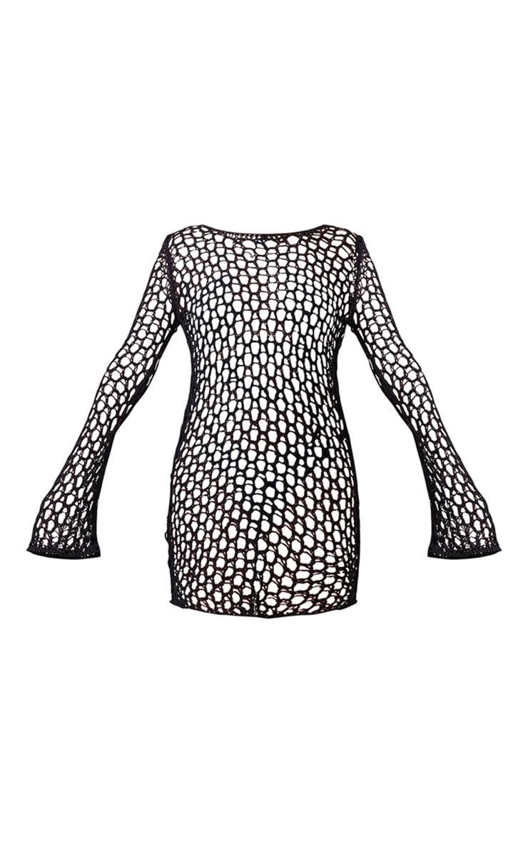 Black Long Sleeve Crochet Floaty Mini Dress Product Image