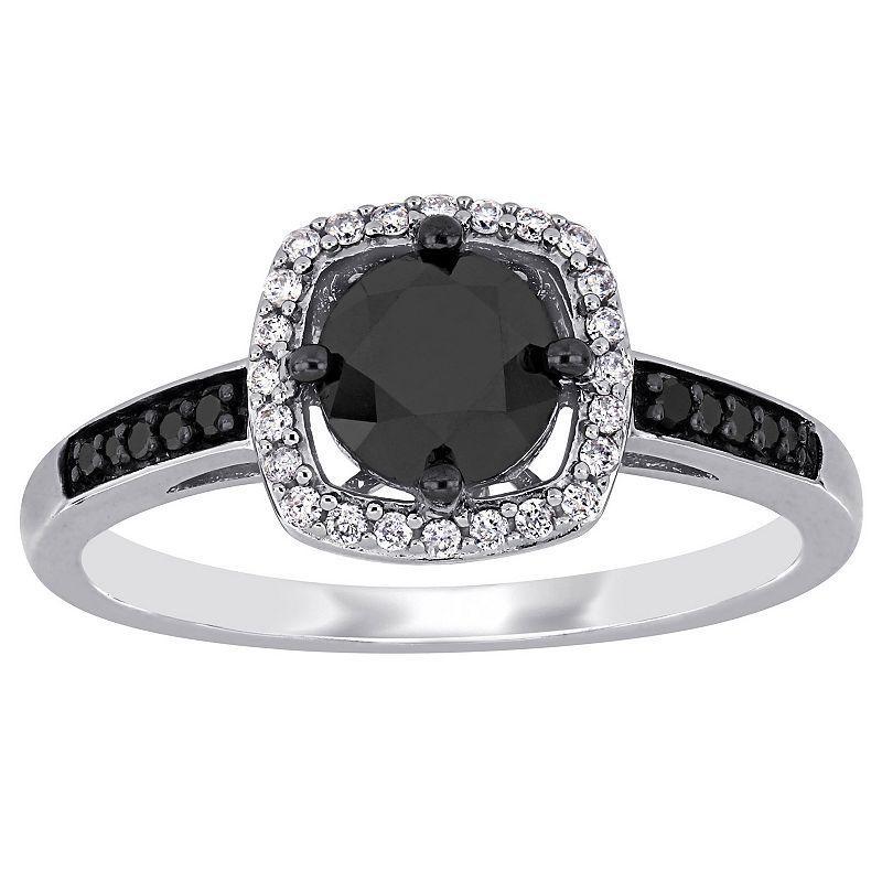 Stella Grace 14k White Gold 1 1/6 Carat T.W. Black & White Diamond Halo Engagement Ring, Womens Product Image