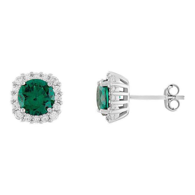 PRIMROSE Sterling Silver Cubic Zirconia Halo Stud Earrings, Womens, Green Product Image