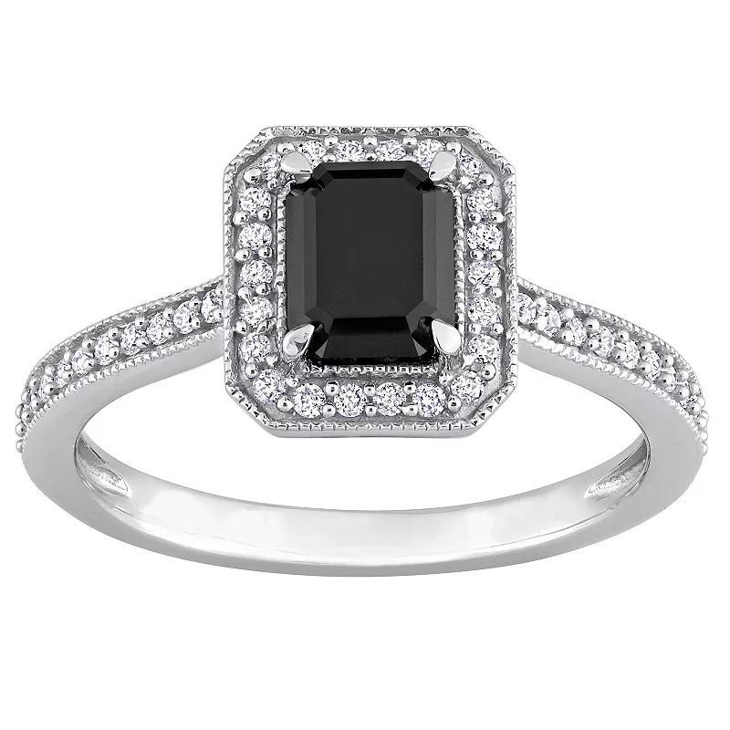 Stella Grace 14k White Gold 1 1/4 Carat T.W. Black & White Diamond Halo Engagement Ring, Womens Product Image