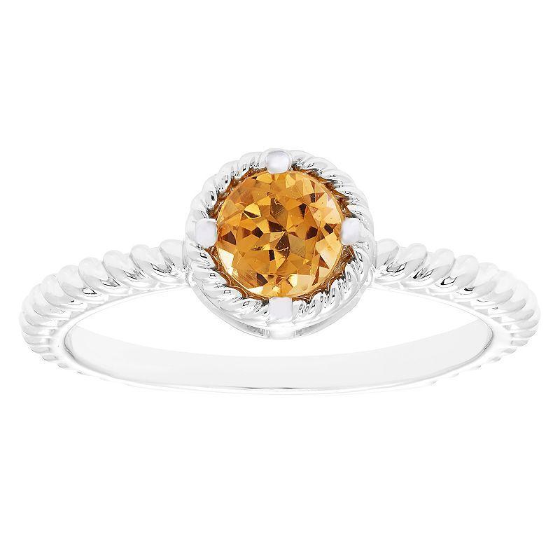 Boston Bay Diamonds Sterling Silver Genuine Citrine Rope Halo Stacking Ring, Womens Product Image