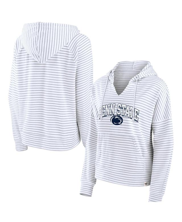 Womens Fanatics White Penn State Nittany Lions Striped Notch Neck Pullover Hoodie Product Image