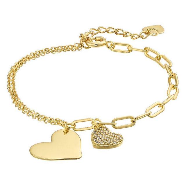 14k Gold Over Silver Cubic Zirconia Hearts Adjustable Bracelet, Womens Gold Tone Product Image