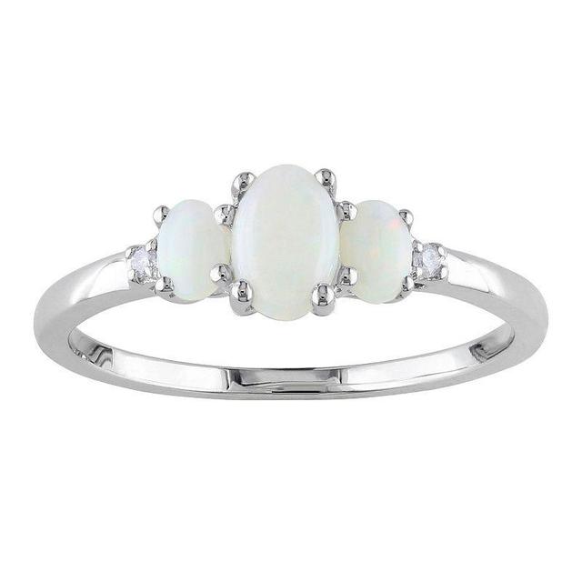 Stella Grace 10k White Gold Opal & Diamond Accent 3-Stone Ring, Womens 10k Whgold Product Image