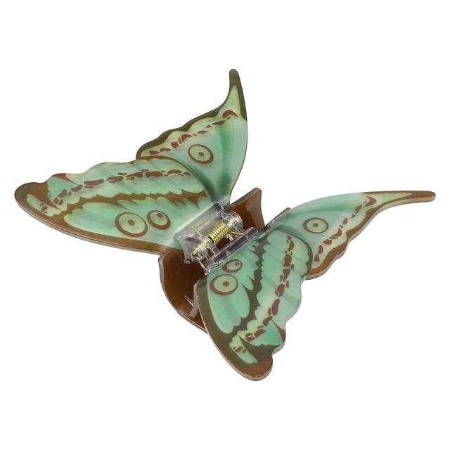 Unique Bargains Women's Butterfly Hair Clips 4.13"x3.74"x1.57" Green Brown 1 Pc Product Image