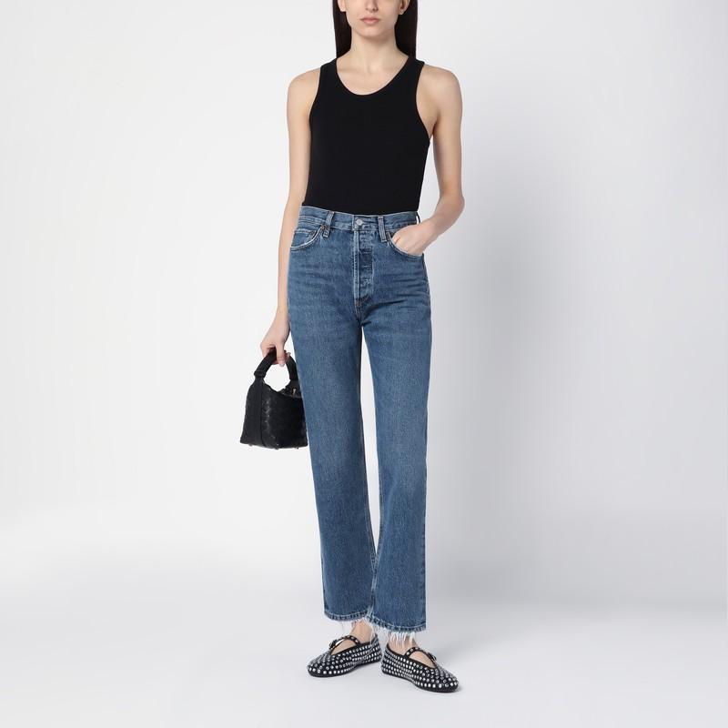 Women's Pinch Waist 90s Ribbed Denim Jeans In Blue Product Image