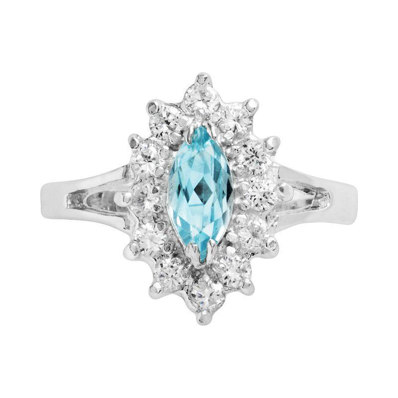 Traditions Jewelry Company Sterling Silver Blue Topaz Floral Ring, Womens Product Image