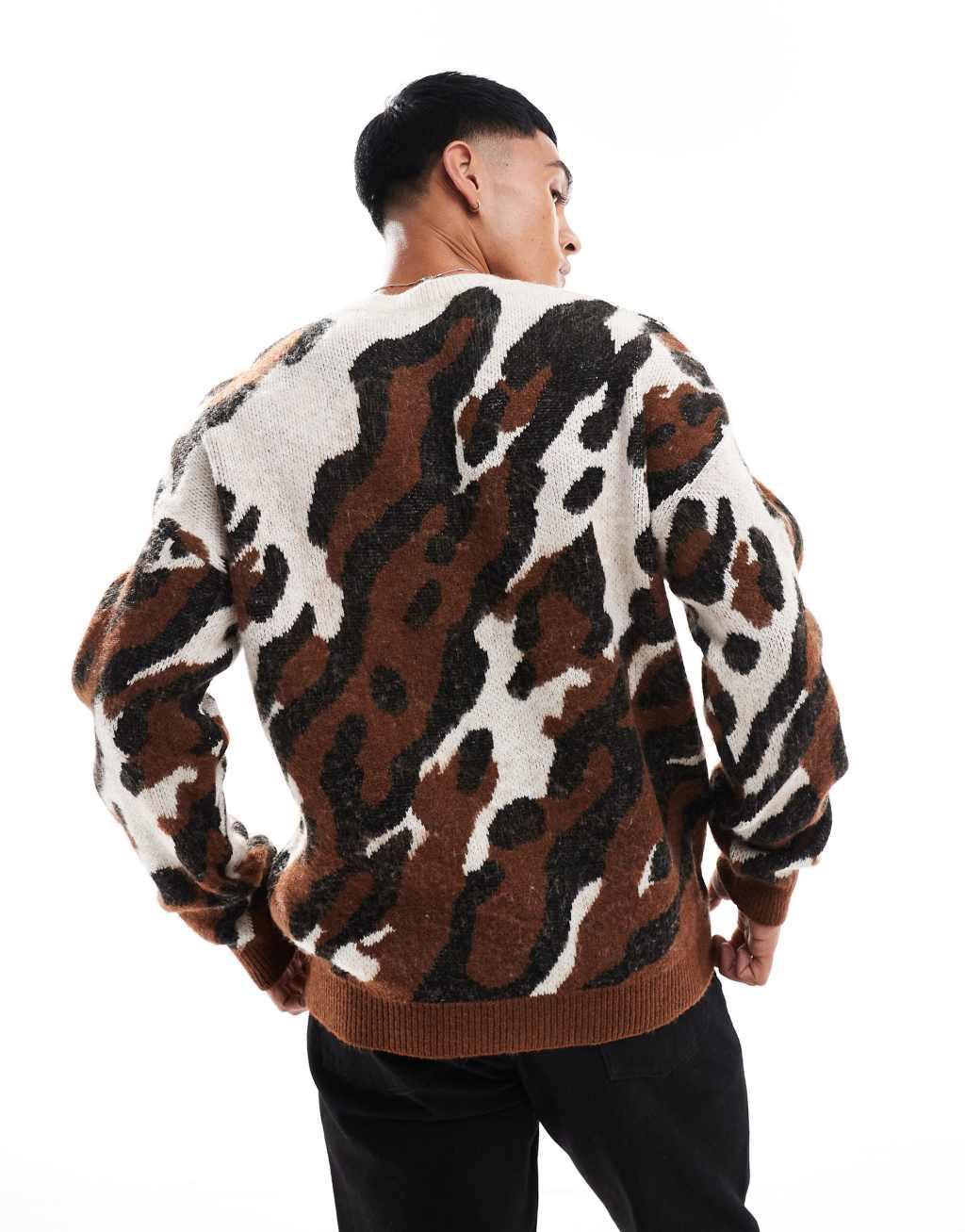 ASOS DESIGN relaxed knit brushed sweater in leopard print Product Image